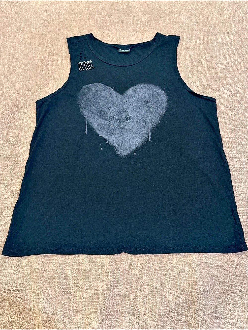 Torrid Black Graphic Tank Top with heart and safety pins feature